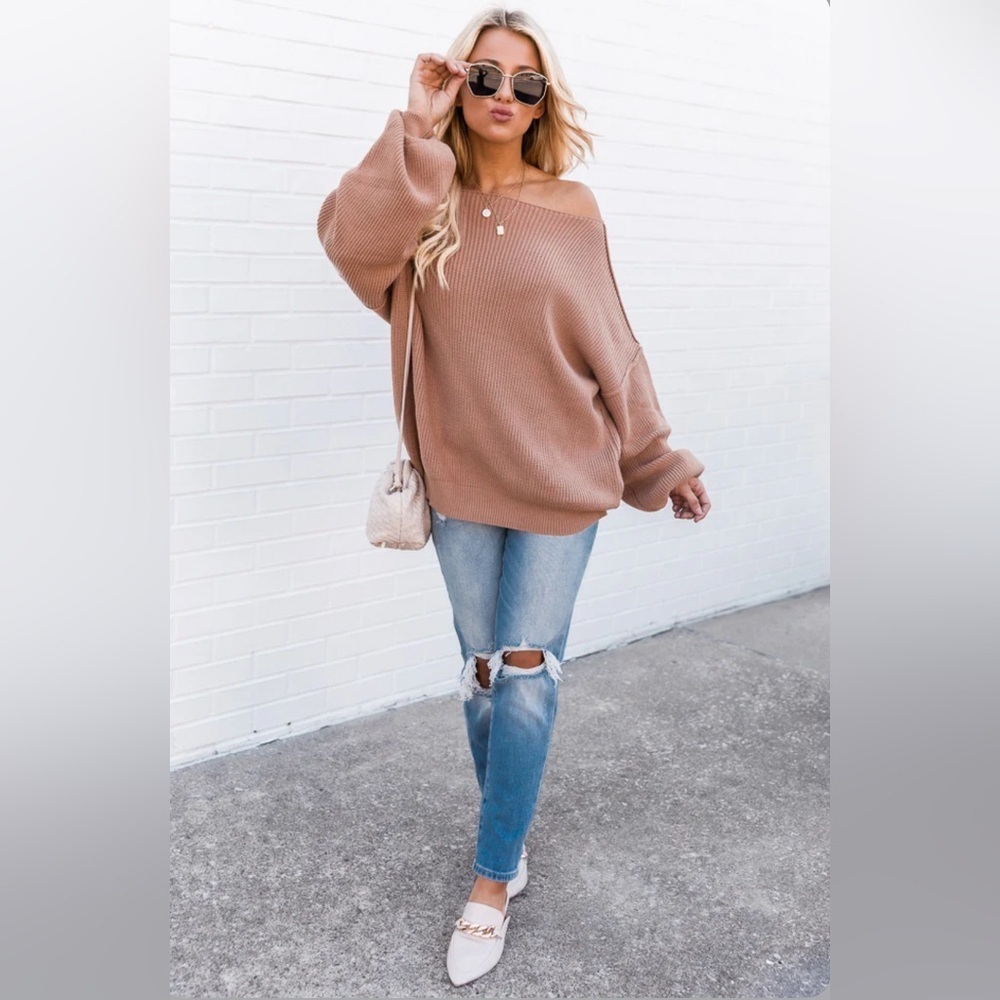 NWOT Pink Lily Boat Neck Oversized Knit Sweater